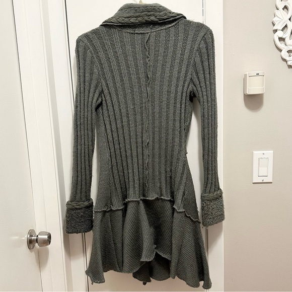 Forla Paris Gray Mixed Media Long Cardigan L Sweater Y2K 90s wool knit braid - Picture 4 of 9